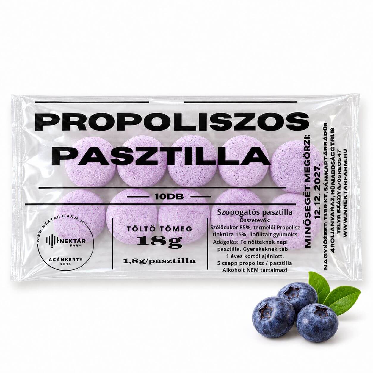 Propoliszos pasztilla áfonyás